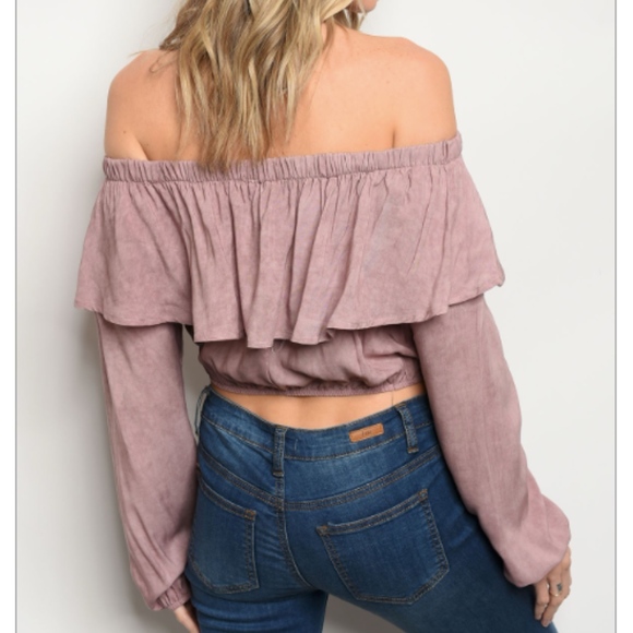 LAST 2: Mauve Off the Shoulder Crop top w Ruffle - Picture 2 of 3